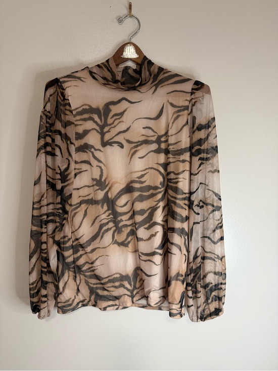 Chico's Tops - Chicos Sheer Animal-Print Long-Sleeve Top - Beige/Black size medium (1)